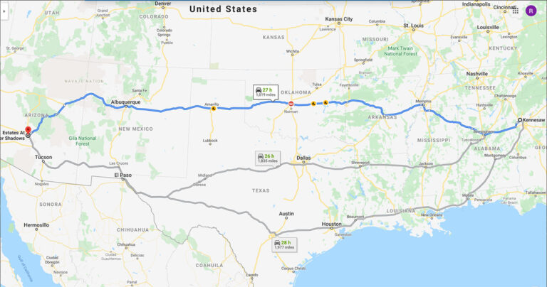 Map of my cross country route from Atlanta, GA, to Phoenix, AZ