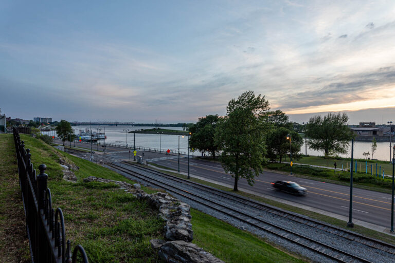 Viewing the sunset from Memphis Park over the Mississippi River and the Harahan Bridge